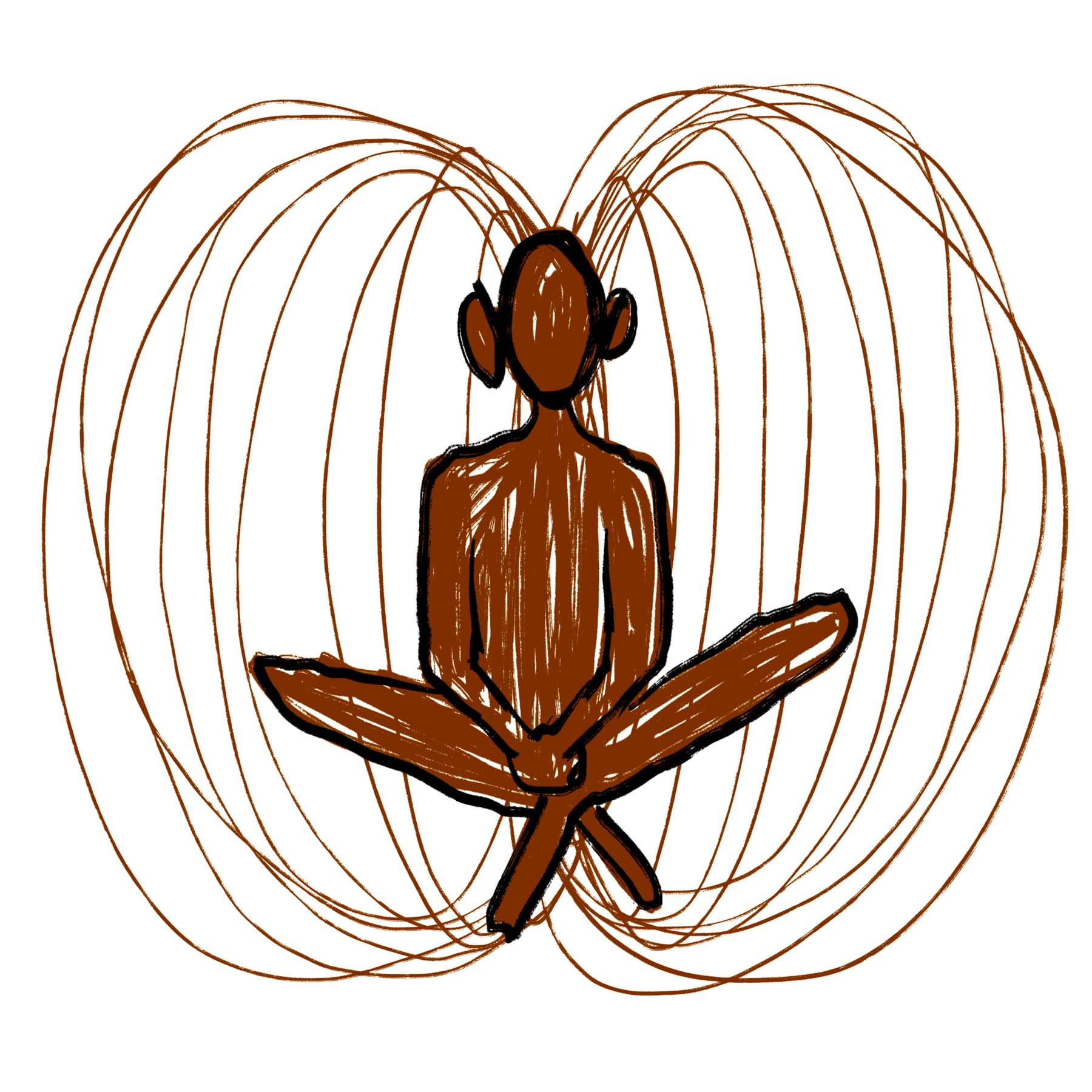 Dibujo lineal hombre posición meditacion con toroide de Lucia Caceres Alves