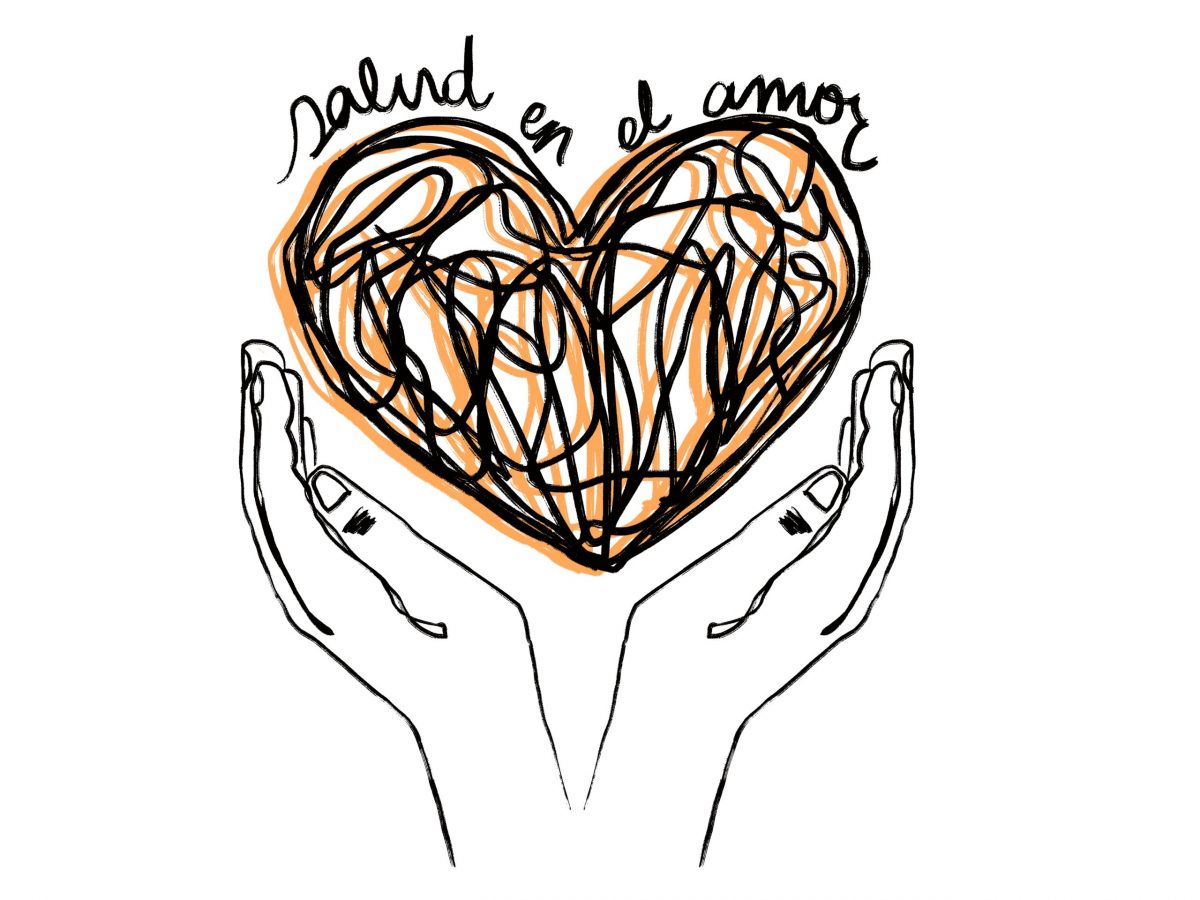 Ilustración 2 manos y un corazon de la ilustradora Lucia Caceres Alves